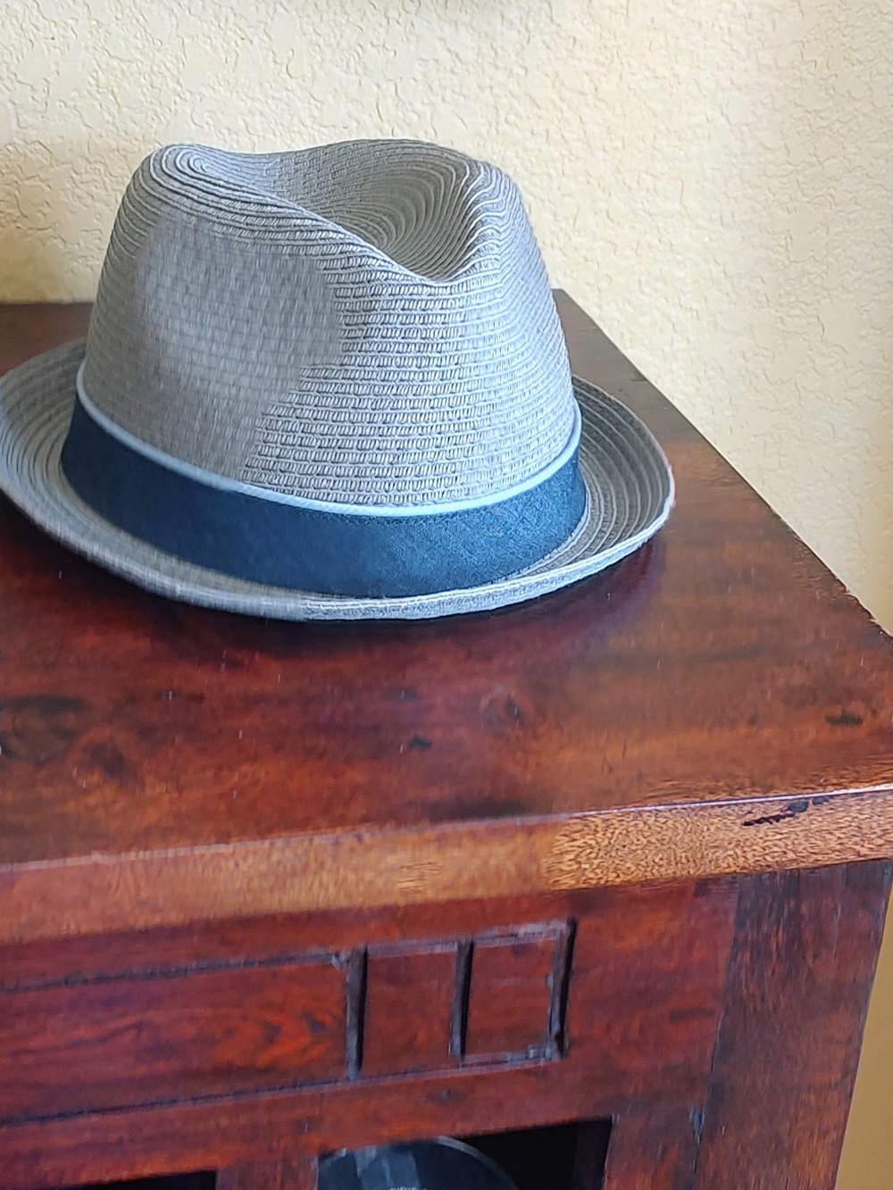 Original Penguin Straw Fedora Trilby Hat Gray & Blue L/XL